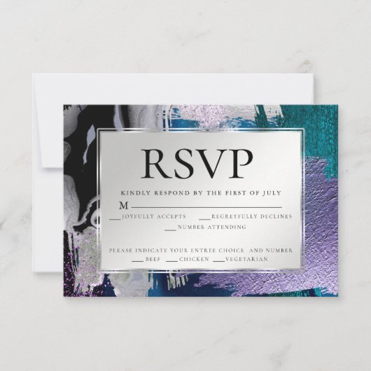 RSVP | Silver Metallic Blauwgroen Lila Kaart (Voorkant)