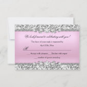 RSVP Silver Pink Glitter Jewel Bow Quinceanera Kaart (Achterkant)