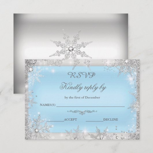 Rsvp Silver Winter Wonderland Blue Bedankkaart (Voorkant / Achterkant)