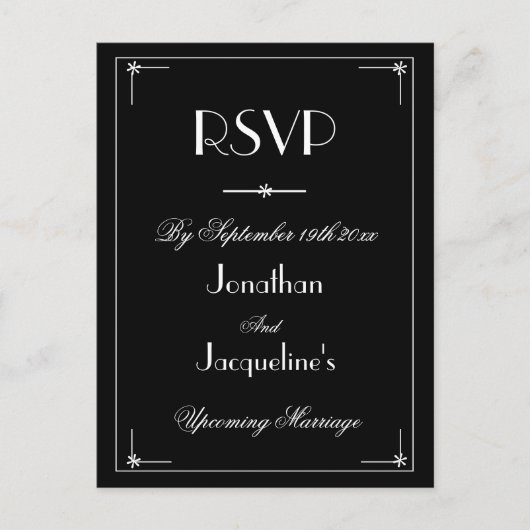 RSVP Simple Elegant Black Classic Wedding RSVP Uitnodiging Briefkaart (Voorkant)