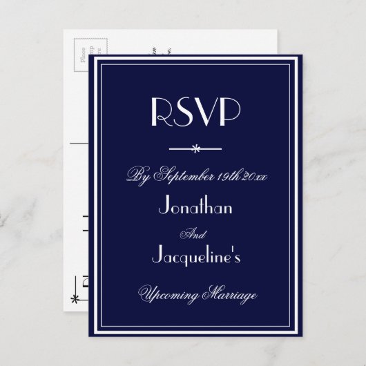 RSVP Simple Elegant Navy Blue Wedding RSVP Antwoor Uitnodiging Briefkaart (Voorkant / Achterkant)