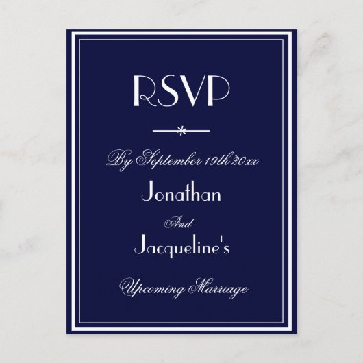 RSVP Simple Elegant Navy Blue Wedding RSVP Antwoor Uitnodiging Briefkaart (Voorkant)