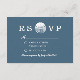 RSVP Simple Sand Dollar Navy Blue Beach Wedding RS