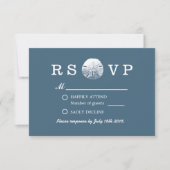 RSVP Simple Sand Dollar Navy Blue Beach Wedding RS (Voorkant)