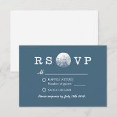 RSVP Simple Sand Dollar Navy Blue Beach Wedding RS Kaartje (Voorkant / Achterkant)
