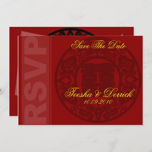 RSVP sla de datum van de chinese trouwuitnodigkaar Save The Date (Voorkant / Achterkant)