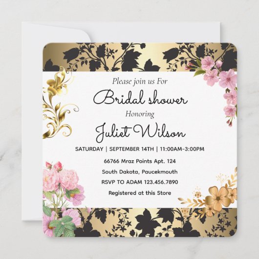 RSVP Soiree Wit Blauwgroen damast vrijgezellenfees Kaart (Voorkant)