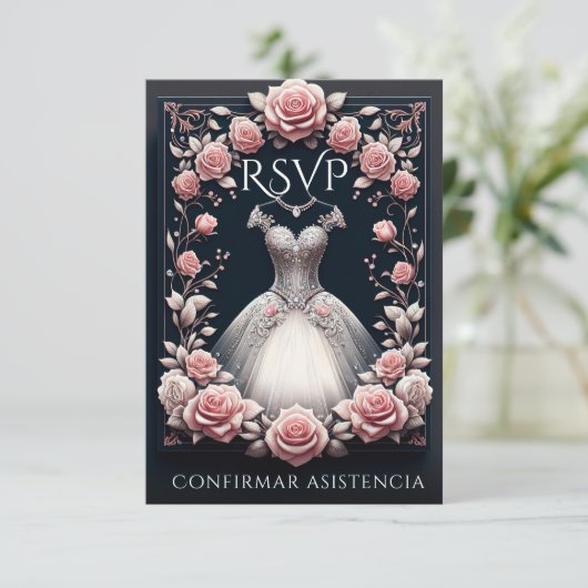 RSVP Spaans Quinceañera Rosas (Staand voorkant)