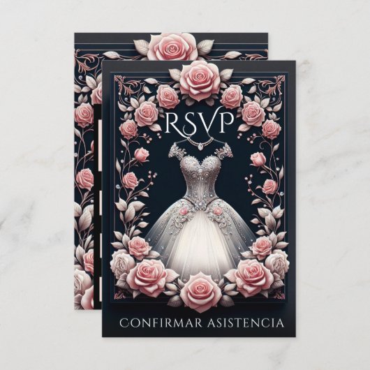 RSVP Spaans Quinceañera Rosas (Voorkant / Achterkant)