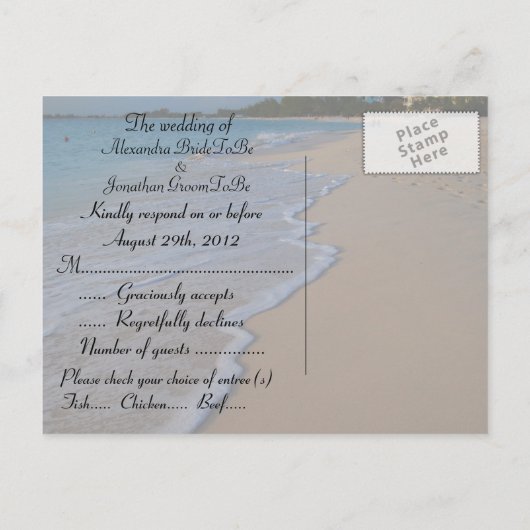 RSVP Special Beach Wedding Uitnodiging Briefkaart (Achterkant)