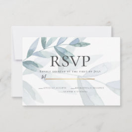 RSVP | Stamblauwe Waterverf Eucalyptusbladeren Kaart
