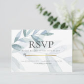 RSVP | Stamblauwe Waterverf Eucalyptusbladeren Kaart (Staand voorkant)