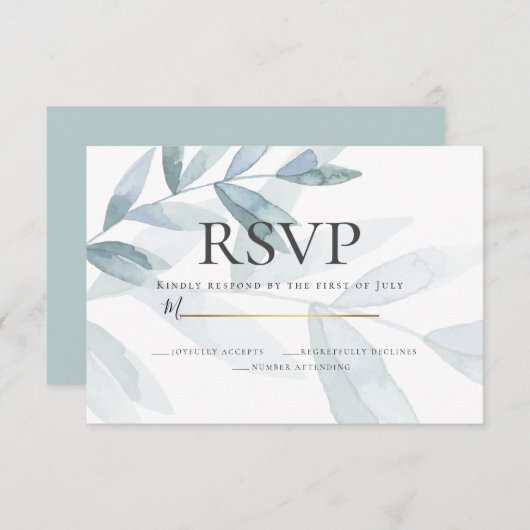 RSVP | Stamblauwe Waterverf Eucalyptusbladeren Kaart (Voorkant / Achterkant)