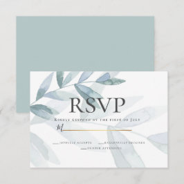 RSVP | Stamblauwe Waterverf Eucalyptusbladeren Kaart