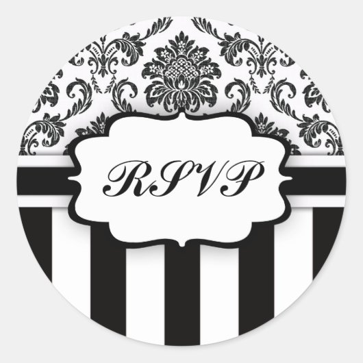 RSVP - Sticker met zwarte en witte Damask Stripe (Voorkant)