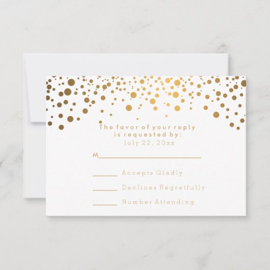 RSVP Stijlvol Goud Confetti Witte Bruiloft Kaartje (Voorkant)