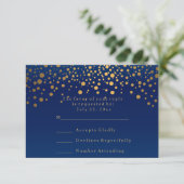 RSVP Stijlvol Navyblauw & Confetti Goud Stip Bruil Kaartje (Staand voorkant)