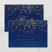 RSVP Stijlvol Navyblauw & Confetti Goud Stip Bruil Kaartje (Voorkant / Achterkant)