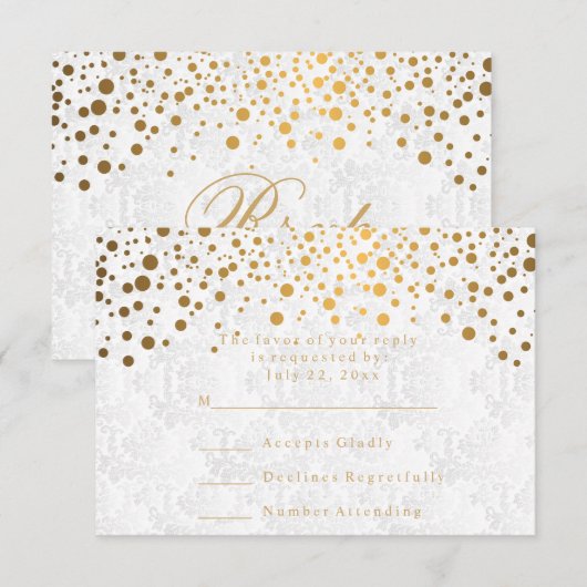 RSVP Stijlvolle Confetti Gold Dot Wedding (Voorkant / Achterkant)