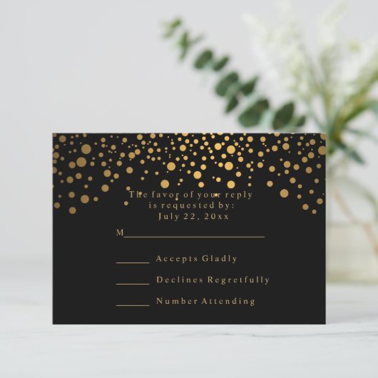 RSVP Stijlvolle Confetti Gouden Stip Trouwdag (Staand voorkant)
