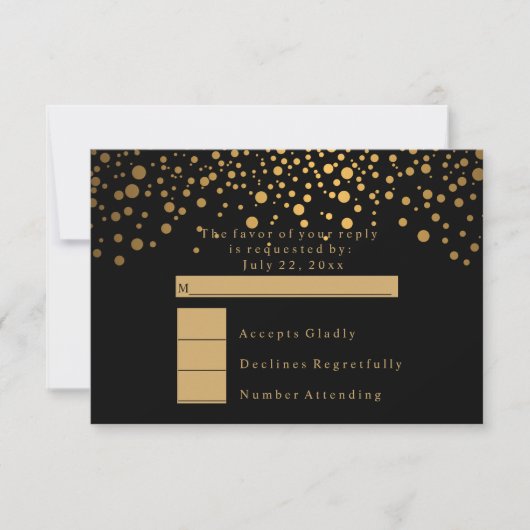 RSVP Stijlvolle Confetti Gouden Stip Trouwdag Kaart (Voorkant)