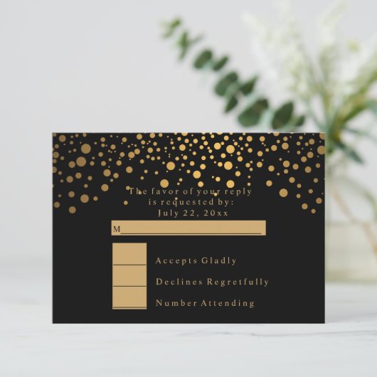 RSVP Stijlvolle Confetti Gouden Stip Trouwdag Kaart (Staand voorkant)