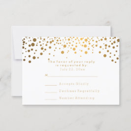 RSVP Stijlvolle Gouden Confetti Witte Bruiloft Kaartje