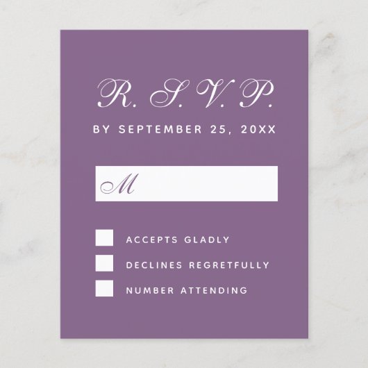 RSVP Stof Paarse Budget Trouwreactiekaart (Voorkant)