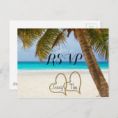 RSVP strand liefde harten bruid palm zand surf afs Uitnodiging Briefkaart (Voorkant / Achterkant)