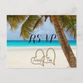 RSVP strand liefde harten bruid palm zand surf afs Uitnodiging Briefkaart (Voorkant)