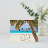 RSVP strand liefde harten bruid palm zand surf dat Uitnodiging Briefkaart (Staand voorkant)