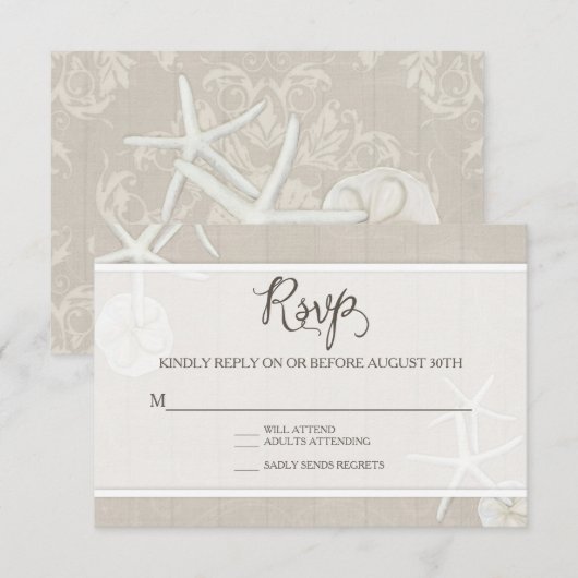 RSVP Strandbruiloft Zeester Damask Houten Eenvoudi (Voorkant / Achterkant)