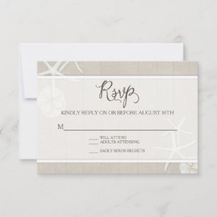 RSVP Strandbruiloft Zeester Damask Houten Eenvoudi Kaartje