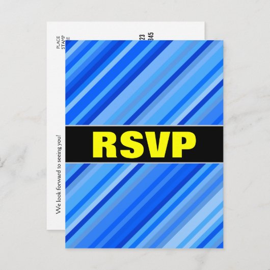 "RSVP" + strepen van Blue Pattern Briefkaart (Voorkant / Achterkant)