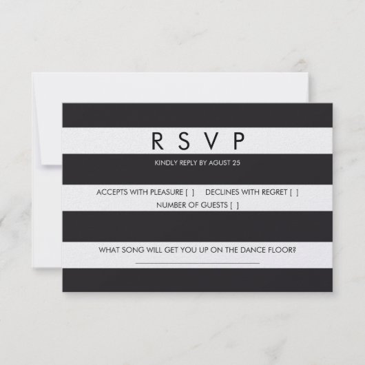 RSVP strepen zwart wit trouwkaart briefpapier (Voorkant)