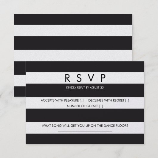 RSVP strepen zwart wit trouwkaart briefpapier (Voorkant / Achterkant)