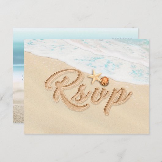 RSVP Summer Sandy Beach Starfish Seashell Uitnodiging Briefkaart (Voorkant / Achterkant)