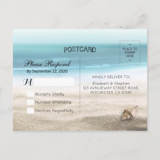 RSVP Summer Sandy Beach Starfish Seashell Uitnodiging Briefkaart (Achterkant)