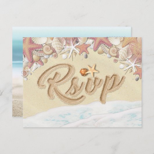 RSVP Summer Sandy Beach Starfish Seashell Uitnodiging Briefkaart (Voorkant / Achterkant)