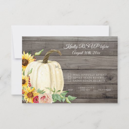 RSVP Sunflower Pumpkin Blush Burgundy Barn Wood Kaart (Voorkant)