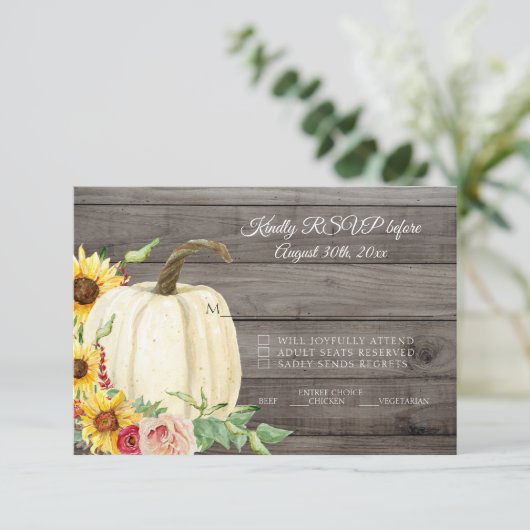 RSVP Sunflower Pumpkin Blush Burgundy Barn Wood Kaart (Staand voorkant)