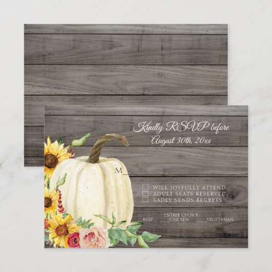 RSVP Sunflower Pumpkin Blush Burgundy Barn Wood Kaart (Voorkant / Achterkant)
