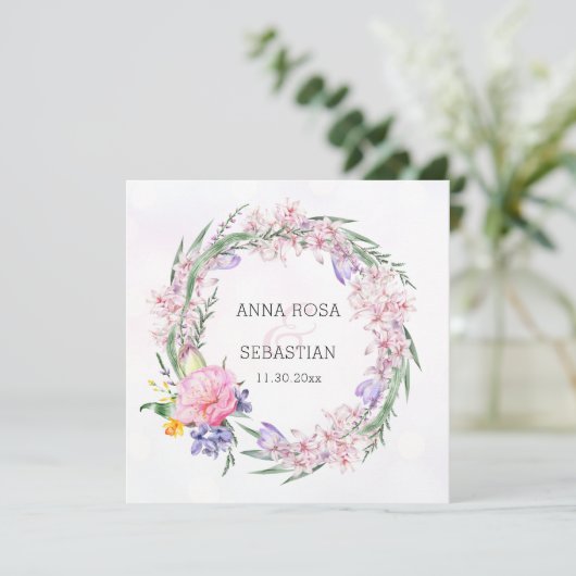 *~* RSVP Sweet Boho Bloemenkrans QR AR12 bruiloft Kaart (Staand voorkant)