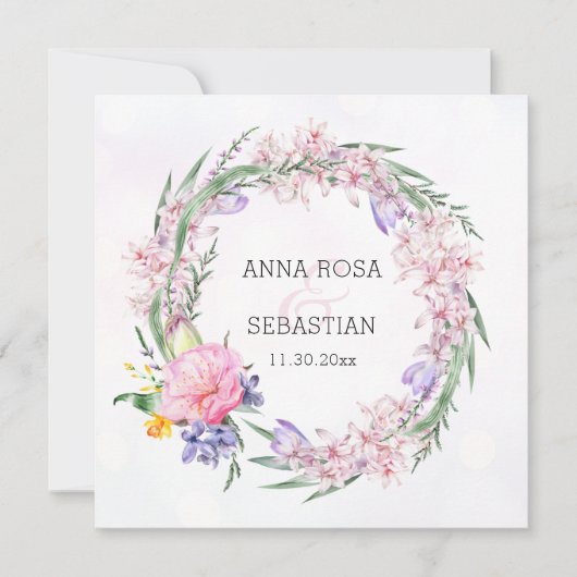 *~* RSVP Sweet Boho Bloemenkrans QR AR12 bruiloft Kaart (Voorkant)