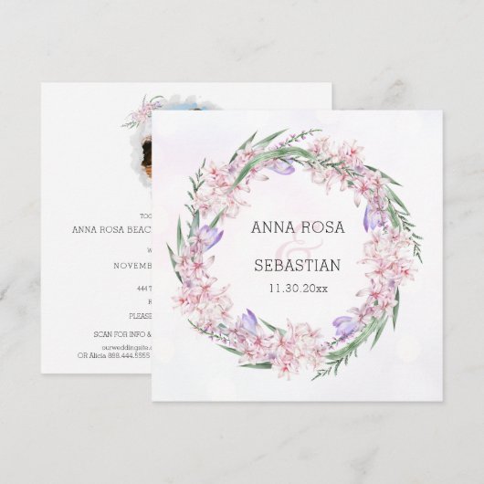 *~* RSVP Sweet Floral Krans Boho QR AR12 Huwelijk Kaart (Voorkant / Achterkant)