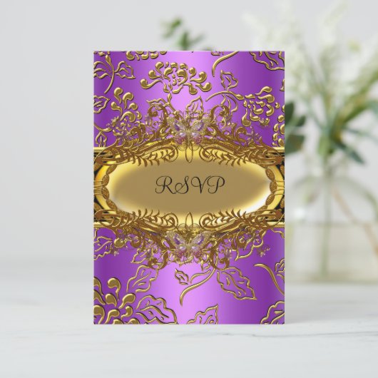 RSVP Sweet Sixteen 16 Damask Paarse Goud Zwart (Staand voorkant)