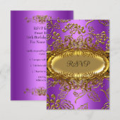 RSVP Sweet Sixteen 16 Damask Paarse Goud Zwart (Voorkant / Achterkant)