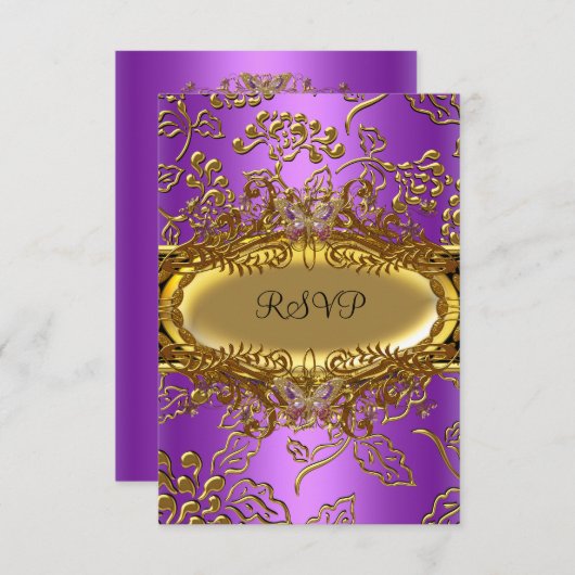 RSVP Sweet Sixteen 16 Damask Paarse Goud Zwart (Voorkant / Achterkant)