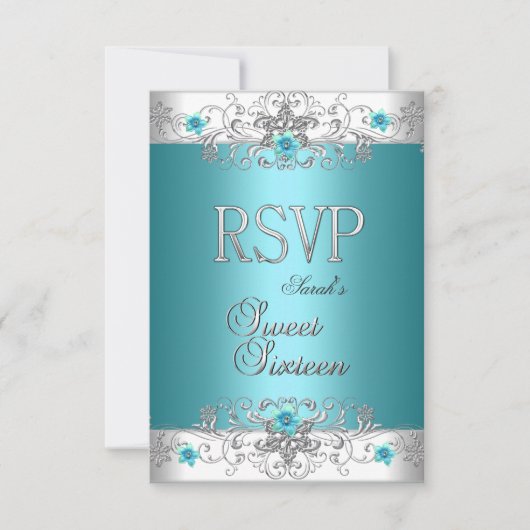 RSVP Sweet Sixteen 16 Party Blauwgroen Blue Diamon (Voorkant)