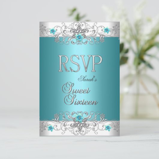 RSVP Sweet Sixteen 16 Party Blauwgroen Blue Diamon (Staand voorkant)